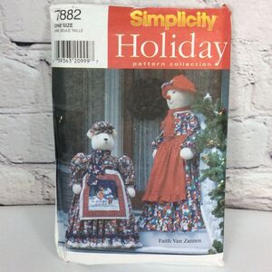 Vtg Simplicity Sewing Pattern #7882 Christmas Snowman/Bear Doll 55” & 40” Uncut